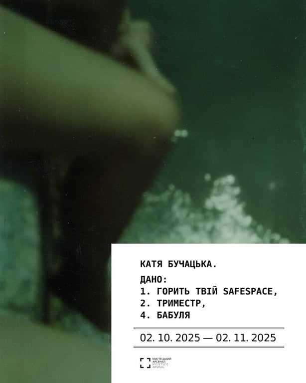 Виставка Каті Бучацької «Дано: 1. горить твій safespace, 2. триместр, 4. бабуля» poster